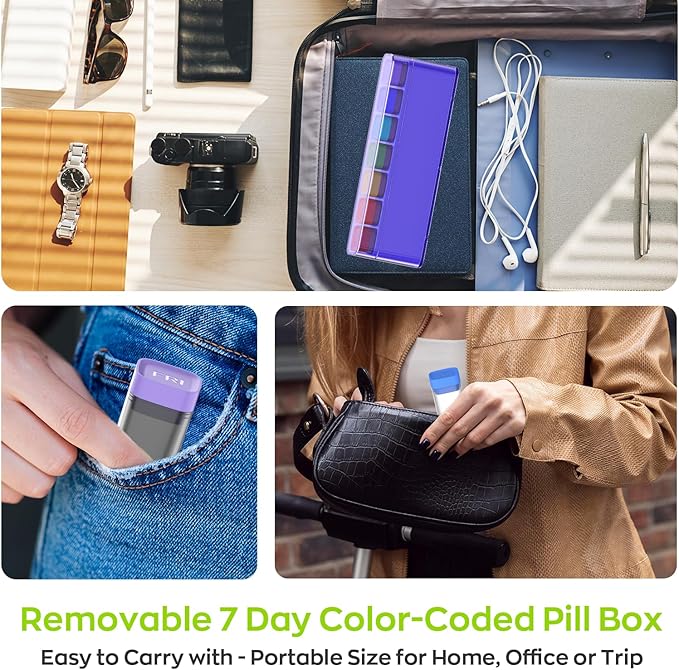 Weekly Pill Organizer 1 Time a Day, HIONXMGA Detachable Travel Pill Box 7 Day, Large Medicine Pill Case Container for Daily Medication Vitamin Supplement Fish Oil, Portable Week Pills Holder, Purple