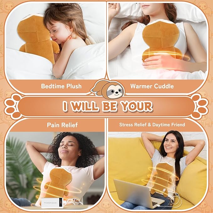 Electric Heating Pad for Period Cramps, Cuddly Sloth Plush with a Hot Soft Belly USB Powered, Menstrual Heating Pad Neck Shoulder Pain Relief, Gift for Daughter Wife Period Heating Pad