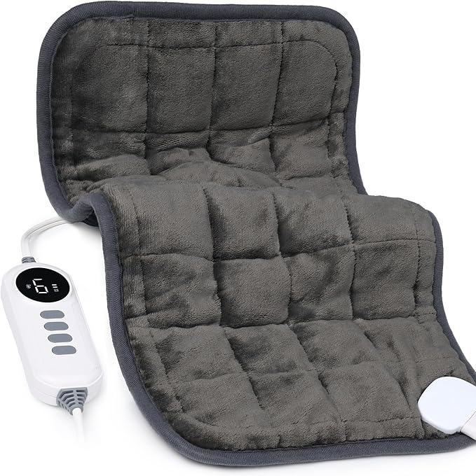 Heating Pad, Weighted Vibrating Massage Heating Pad with Heat Therapy - 4 Massage Modes & 6 Adjustable Heat Settings for Back/Shoulder Pain Relief, 12” x 24”, Black，Birthday Gifts for Women Men