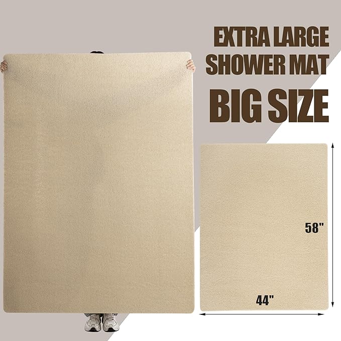 HOMBYS 58 x 44 Extra Large Shower Mat for Shower Stall Tub, Non Slip Bath Mat Bathroom Accessories, PVC Loofah Mats for Shower and Bathroom, Quick Drying, (Khaki, 58"x44")