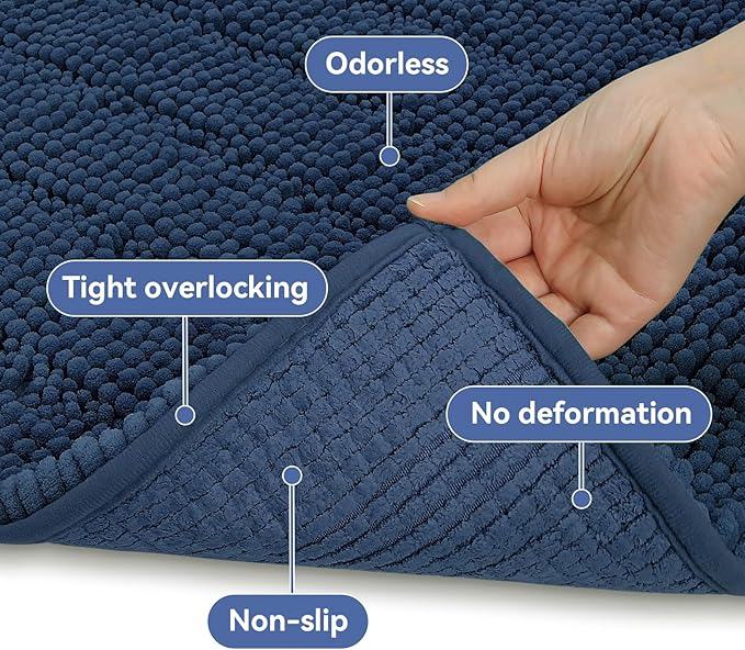 Bcoimo Long Bathroom Rug, Chenille Bath Runner with High Low Pile Design, Soft Absorbent Non Slip Bath Mat, Machine Washable Quick Dry Rug for Shower, Tub, Sink and Vanity
