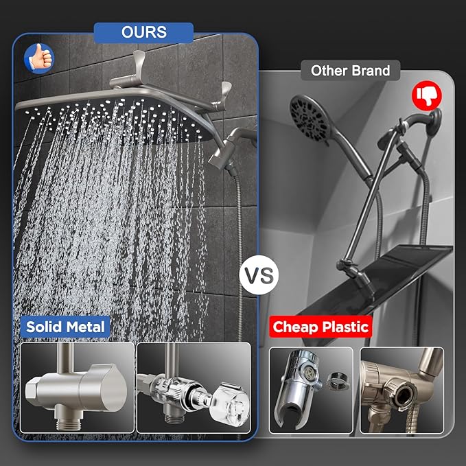Veken 11.8" Rain Shower Head with Handheld, High Pressure Handheld Shower Heads with Multi Spray Modes,Rainfall Combo with 15" Metal Extension Arm,Detachable Dual Shower,Long 6 ft. Hose,Brushed Nickel