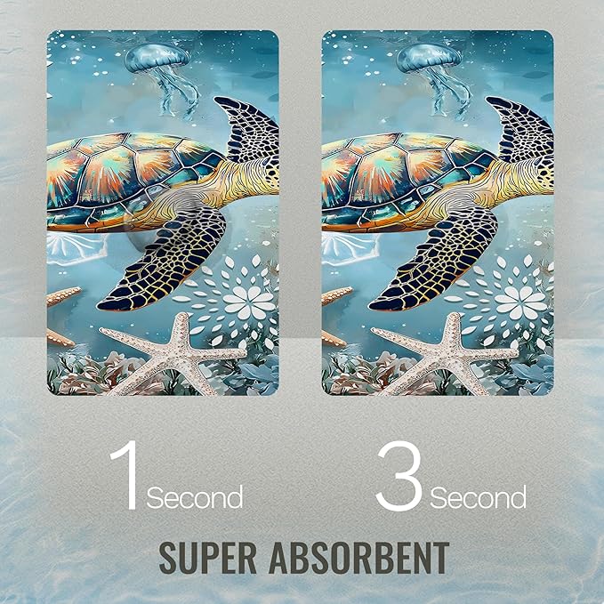 Quick Dry Bath Mat for Bathroom,Super Absorbent Beach Welcome Bath Rug Non-Slip Rubber Backing,Machine Washable Bathroom Floor Mat for Shower, Tub, Sink Area Sea Turtle Nautical Starfish 30x20