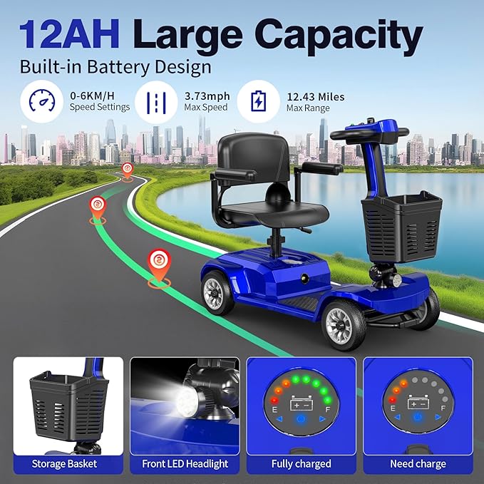 Heavy Duty Mobility Scooter for Seniors, Red,420 lbs Capacity -12.4 Miles Range 4 Wheel Electric Scooter with Seat, 20° Hill Climb, 300W Motor, Easy to Operate and Foldable