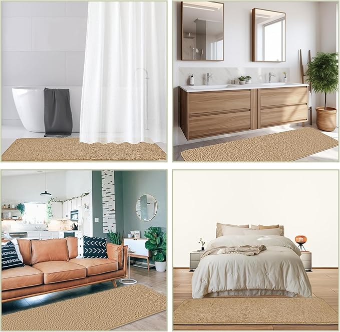 Bathroom Runner Rug 24 x 72 Non Slip – Extra Long Bath Mat | Absorbent and Washable Thick Chenille Runner Rug for Bathroom, Shower, Tub, Sink(Beige)