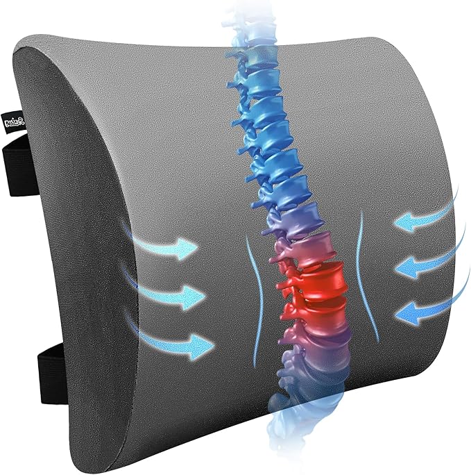 SPRING SEAON Lumbar Support Pillow Comfortable Cooling Fabric Back Cushion with Adjustable Shoulder Straps Back Support for Wheelchair Office and Car