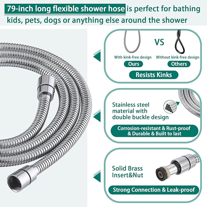 Handheld Shower Head with Slide Bar Combo, 6 Settings Handheld Shower with ON/OFF Pause Switch, Adjustable Height 27.5" Long Slide Bar, Round Wall Supply Elbow and 6.6ft Shower Hose, Chrome
