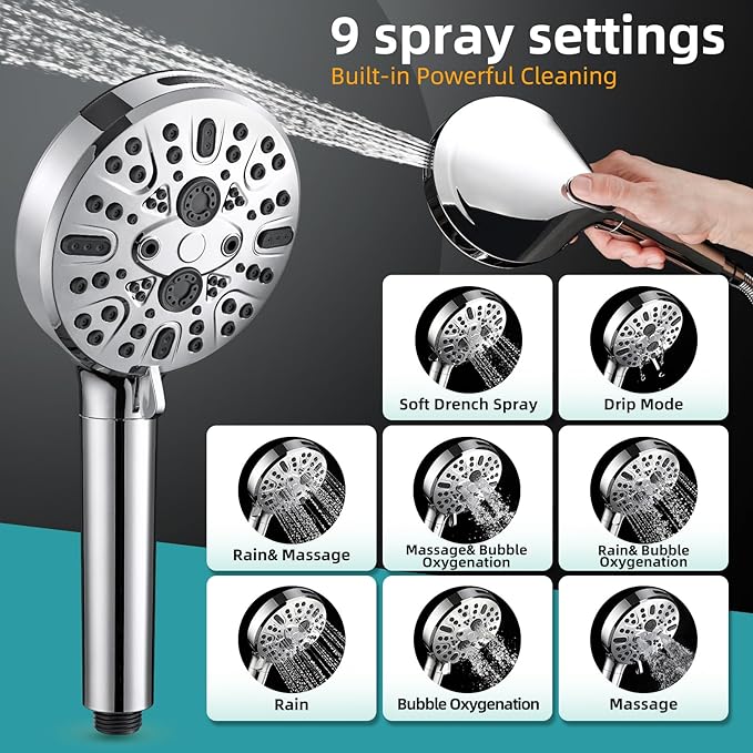 Cobbe Filtered Shower Head with Handheld, High Pressure 9 Spray Mode Showerhead with Filters, detachable shower head, Water Softener for Hard Water Remove Chlorine and Harmful Substance,Chrome