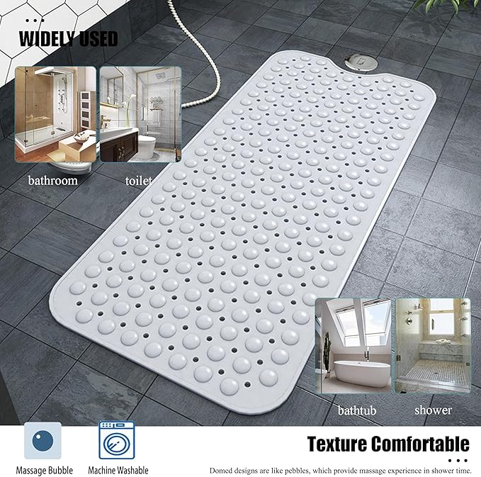 Bathtub and Shower Mats, 28 x 15 Inch Non-Slip Bath Mat, Machine Washable Bath Tub Mat with Suction Cups & Drain Holes for Bathroom, Beige