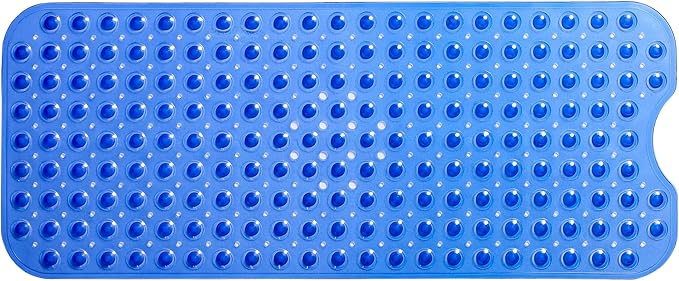 Extra-Long Non-Slip Bathtub & Shower Mat 39”x16” (Smooth/Non-Textured Tubs Only) Safe, Clean, Machine-Washable, Superior Grip&Drainage, Vinyl, Transparent Blue