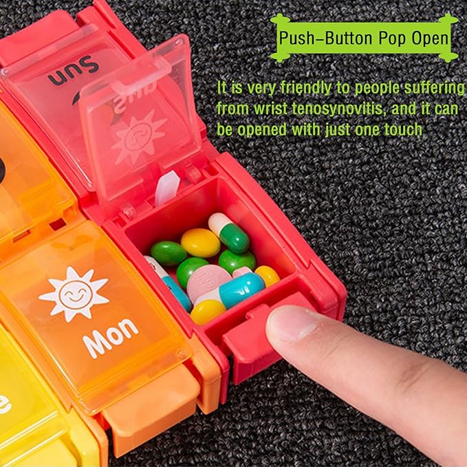 AM PM Pill Organizer 2 Times a Day, 7 Removable Daily Pill Cases with Color-Matched Lids & Base, Permanent Printed Day Labels, Large Capacity for Capsules, Fish Oil & Vitamins, BPA-Free