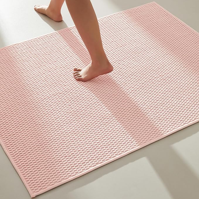 TYUU Large Bathroom Rugs Non Slip Washable Bath Rugs Super Absorbent Bathroom Rug Thin Quick Dry Low Pile Bath Mats, Pink 36"x60"