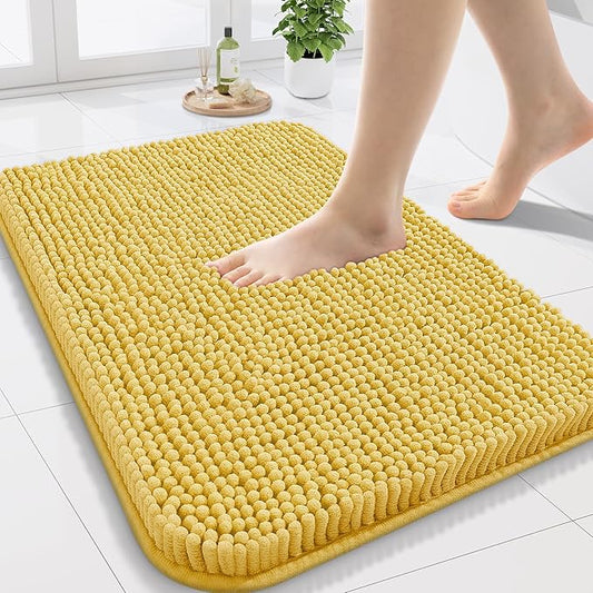 Arotive Bathroom Rugs 24x16, Extra Soft Absorbent Shaggy Chenille Bath Rugs, Machine Washable Rubber Backing Non-Slip Bath Mats for Bathroom Floor Tub and Shower, Home Decor Accessories, Yellow
