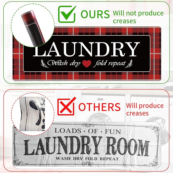 XLHOMO Laundry Room Rug Runner, 17"x47" Buffalo Plaid Non Slip Red Laundry Rugs, Farmhouse Washable Floor Laundry Mats for Laundry Room, Mudroom, Kitchen, Washroom, Bathroom, Entryway Rugs Decor