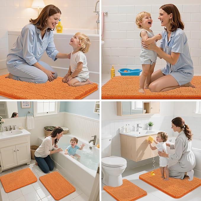 Arotive Bathroom Rugs 36x24, Extra Soft Absorbent Shaggy Chenille Bath Rugs, Machine Washable Rubber Backing Non-Slip Bath Mats for Bathroom Floor Tub and Shower, Home Decor Accessories,Coral