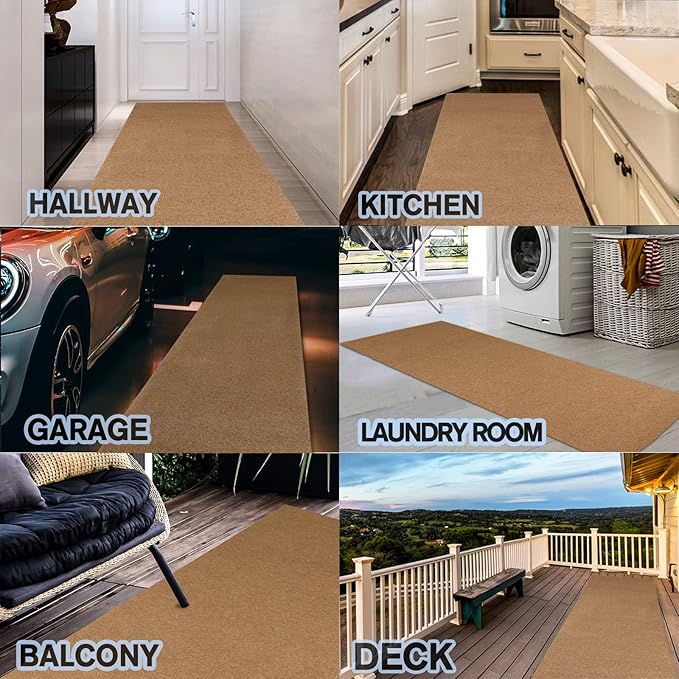 Custom Size Backed Non-Slip Area Rugs Runner, Easy Clean, Waterproof Runner Rugs for Hallway Entryway, Kitchen, Laundry, 3FT x 45FT, Beige