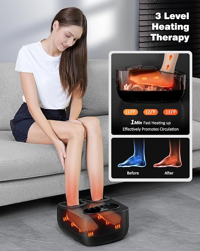 KNQZE Foot Massager with Heat and Remote, Shiatsu Deep Kneading Feet Massager for Plantar Fasciitis & Neuropathy, Foot Warmer, Gifts for Mom Women Men Dad, Fits Up to Men Size 12(Black)