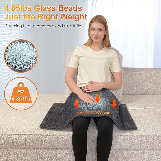 Weighted Vibrating Heating Pad with 2 Massager,18"x33" Neck and Shoulder Heat Pads for Back Pain Relief,3 Heat Settings& 9 Massage Types Back Massager Heated Pad XL (4.85Lbs,Dark Grey)