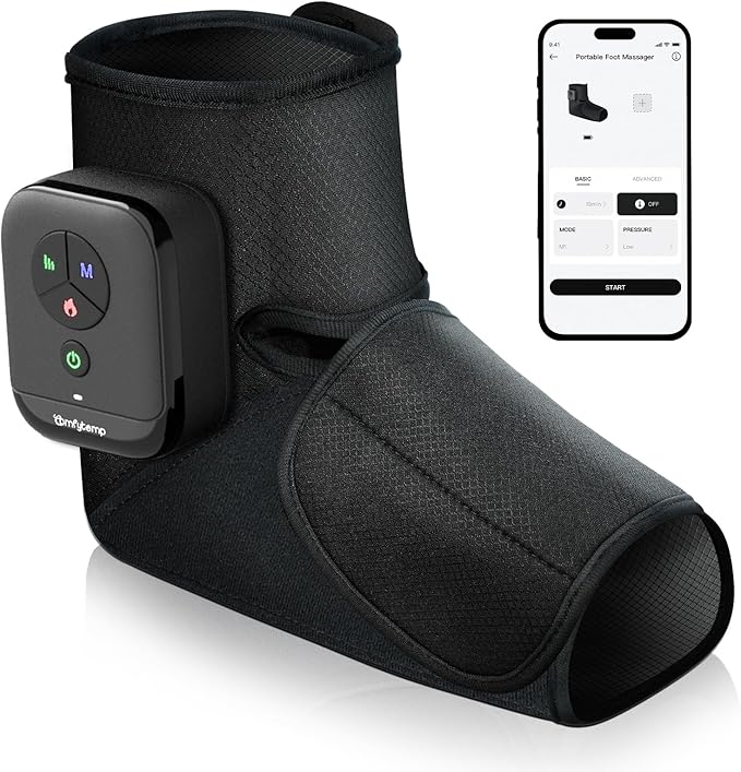 Comfytemp Portable Air Compression Foot Massager with Heat, FSA Eligible HSA, Cordless Ankle Compression Massage for Circulation and Pain Relief, Ideal for Mom Dad Seniors (1 Pack, Fits Size 6 to 10)