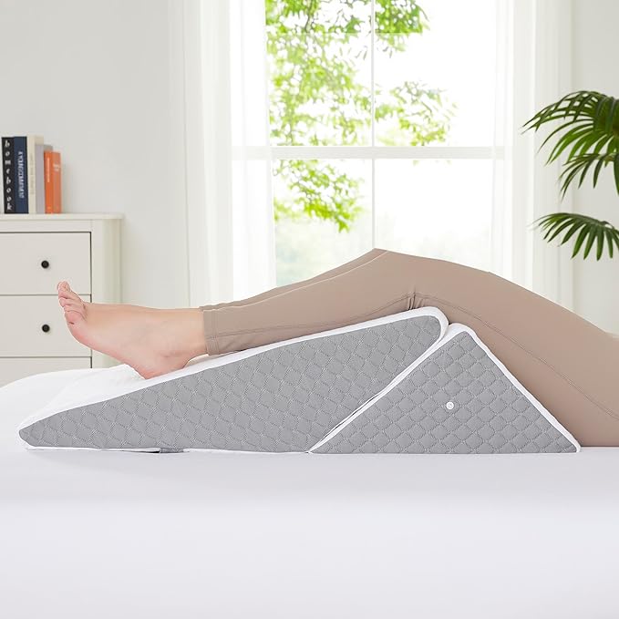 Orthopedic Wedge Pillow Set for Leg, Back, & Knee Support - CertiPUR Memory Foam Wedge Pillows with Washable Covers for Post Surgery & Pain Relief - Adjustable Bed & Body Positioning Cushions, 2 Piece