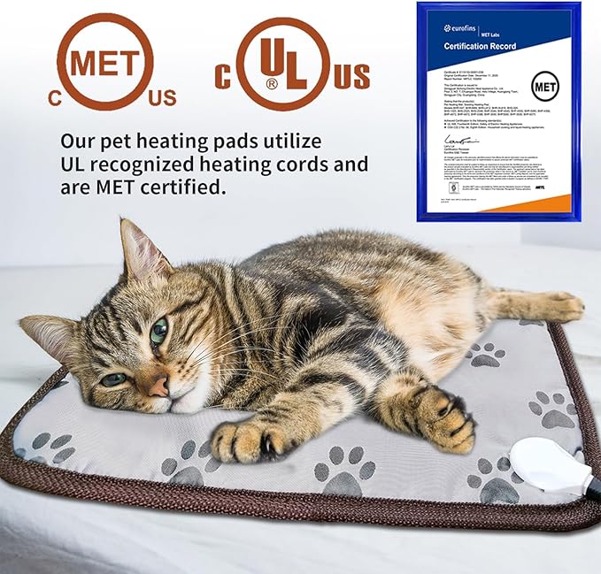 GOLOPET Cat Heating Pad 18x18 in with Smart Thermostat Switch and Power Line Protection Tube,Obtained MET and UL Dual Certification,Waterproof Pet Heating Pad for Cats-Rose