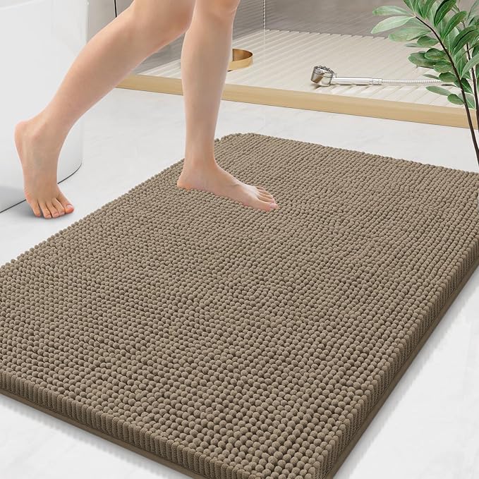 Arotive Bathroom Rugs 36x24, Extra Soft Absorbent Shaggy Chenille Bath Rugs, Machine Washable Rubber Backing Non-Slip Bath Mats for Bathroom Floor Tub and Shower, Home Decor Accessories,Camel
