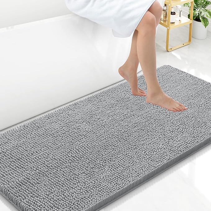 Arotive Bathroom Rugs 47x24, Extra Soft Absorbent Shaggy Chenille Bath Rugs, Machine Washable Rubber Backing Non-Slip Bath Mats for Bathroom Floor Tub and Shower, Home Decor Accessories,Light Grey