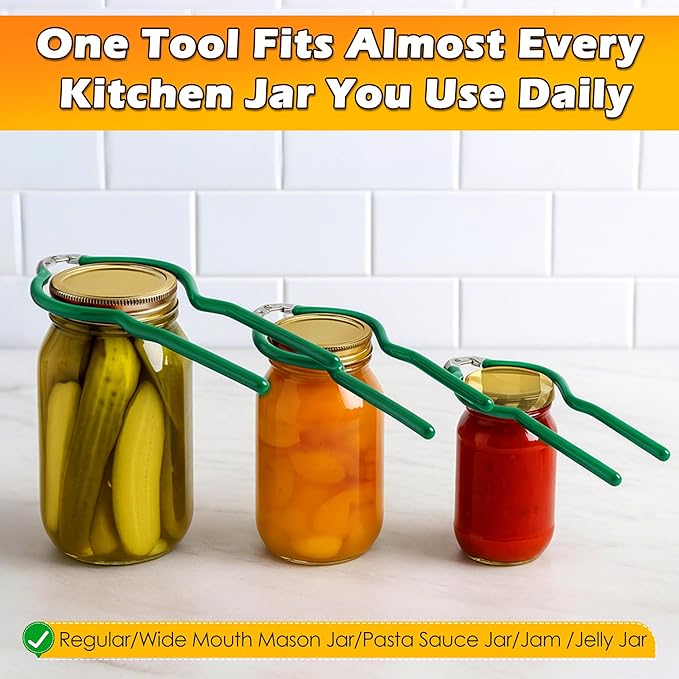 2 Pack Canning Jar Opener & Jar Wrench, Metal JarOpener Tool 10.8" x 3.1", Durable Plated-Steel Kitchen Lid Tightener, Safe for Hot Jars, Perfect for Weak Hands & Seniors