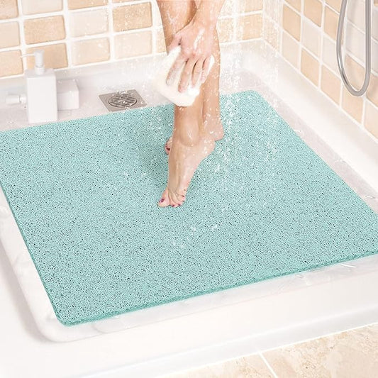 LuxStep Shower Mat Bathtub Mat,24x24 inch, Non-Slip Bath Mat with Drain, Quick Drying PVC Loofah Bathmat for Tub,Shower,Bathroom (Phthalate Free,Green)