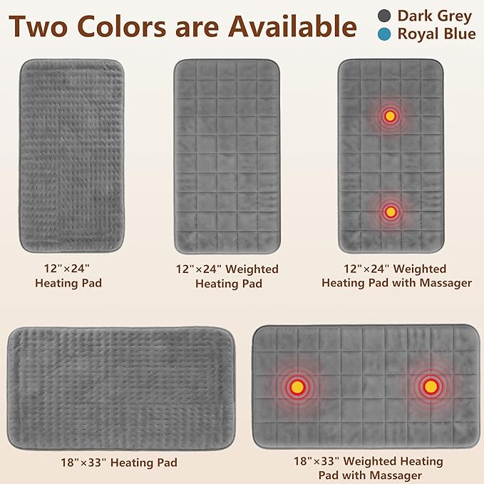 Weighted Heating Pad with Massager, FSA Electric Heating Pad for Back Pain Relif, 2.88LBS Heat Pad for Period Cramps with 2H Auto Shut Off 3 Massager Levels and 3 Heating Levels, 12"x24" Dark Grey