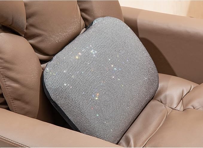 Carwales Lumbar Support Pillow Summer Decorative for Car Soft Bling Accessories Sparkly Diamond Rhinestone for Women Girls, Universal Office Chair Lower Back Cushion Rubber Black