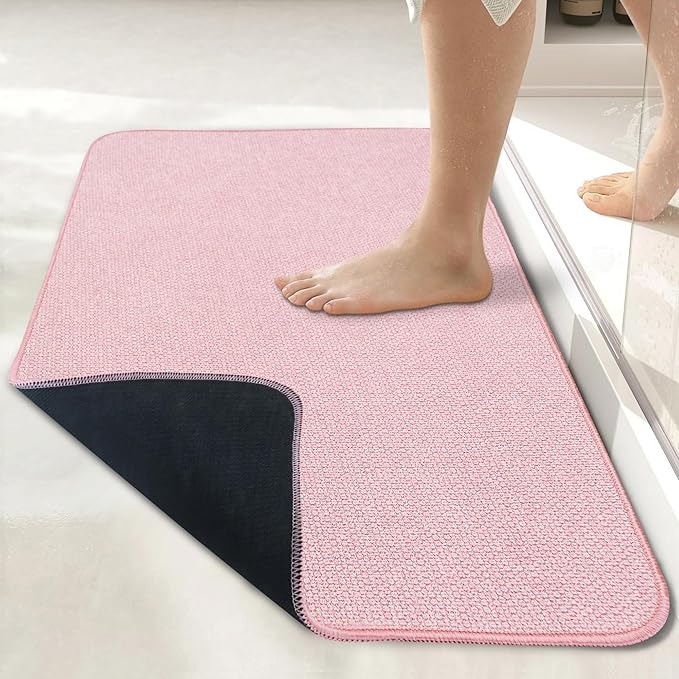 Bosap Bath Mat,Ultra Thin Bathroom Rugs,Rubber Bath Mats for Bathroom,No Slip Bath Rugs,Quick Dry,Machine Washable,Low Pile,Absorbent,Shower Outside,Sink,Home Decor Accessories.Pink,2'x3'(24x36inch)