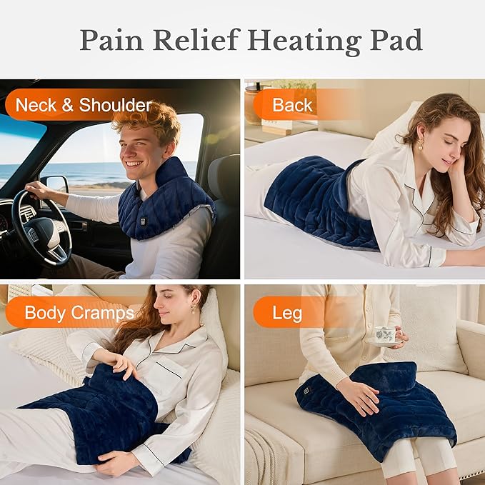 Portable Cordless Heating Pad for Neck, Shoulders & Back - Rechargeable Battery Operated Heating Pad with 3 Heat Settings, Birthday Gift for Women, Weighted Neck Warmer for Pain Relief (Navy Blue)