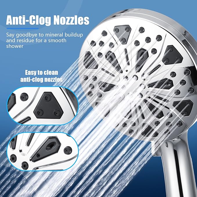 Shower Head with handheld, 10 spray, Magnetic Shower Head, High Pressure Handheld Shower Head, Adjustable Bracket, Built-in Pause Mode & Power Wash, Showerhead with 60" LeakProof Hose, 1.8 GPM