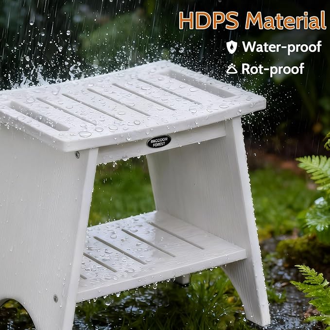 HDPS Shower Benches for Inside Shower to Sit on, Waterproof Shower Chair with Storage Shelf, Heavy Duty 500-lb Shower Seat, Shower Stool for Shaving Legs, Indoor/Outdoor Use, White