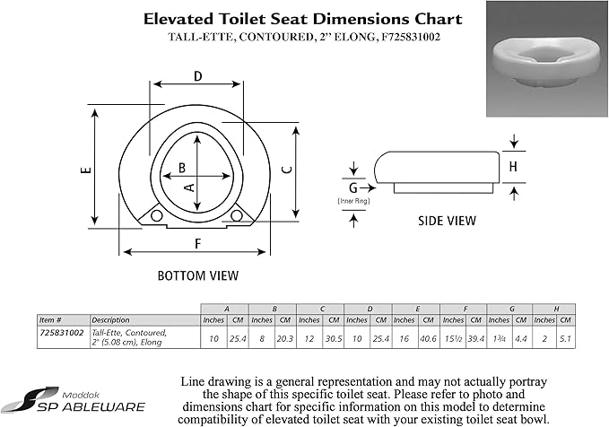 SP Ableware Maddak Tall-Ette 2-Inch Elevated Toilet Seat Compatible with Elongated and Standard Toilets (725831002)