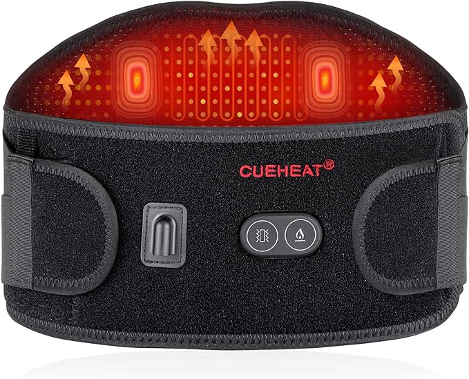 CUEHEAT Heated Waist Belt, Cordless Heating Pad for Low Back, Electrical Heating and Massage, Rechargeable Battery Powered (Dark Black, 49inch)
