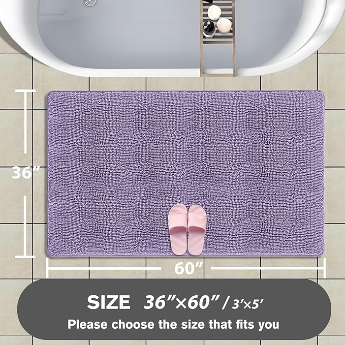 Bathroom Rugs 36 x 60 Inch – Extra Large Bath Mat | Absorbent and Washable Thick Chenille Bath Rugs Non-Slip Runner Rug for Bathroom, Shower, Tub(Lavender)