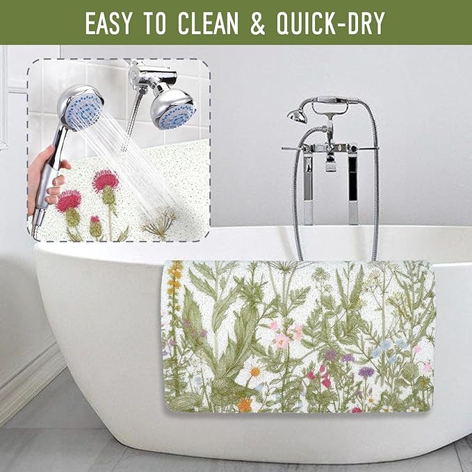 Square Shower Mat, 24 x 24 Inch Non Slip Flower Shower Stall Mat, Quick-Dry PVC Loofah Bath Mat for Shower Tub Bathroom