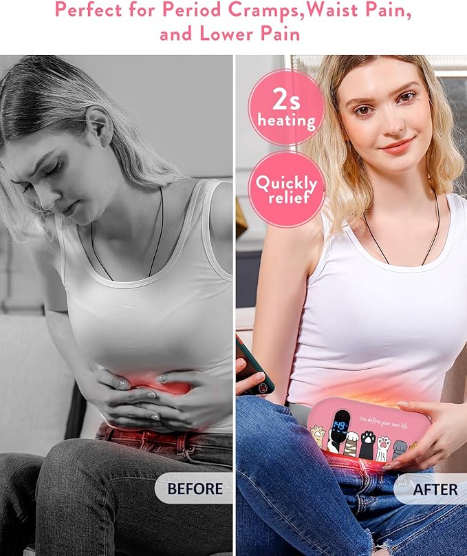 Portable Heating Pad for Period Cramps: Menstrual Heating Pad with Unique Design, Fast Heating Pad with 6 Heat Levels and 6 Massage Modes, Gifts for Her, Women, Teens and Girls