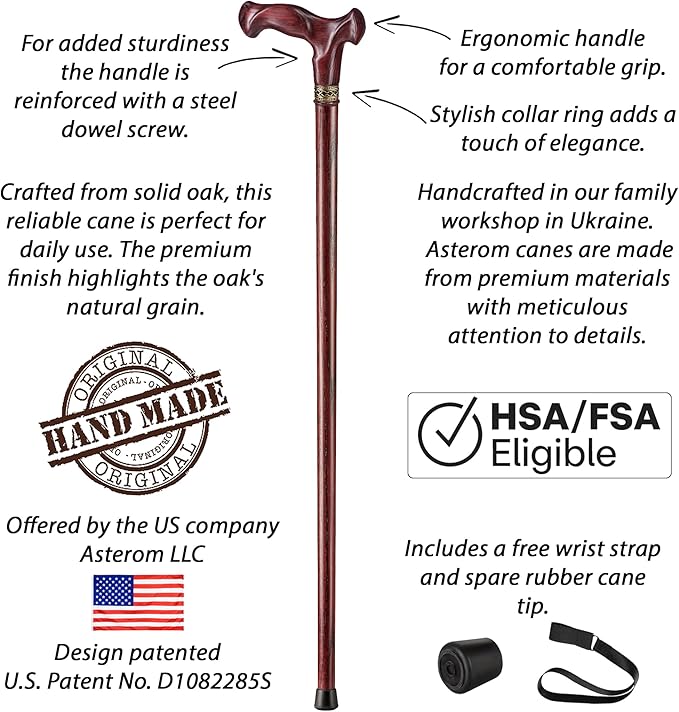 Asterom Handcrafted Canes for Men - Ergonomic, Stylish, Wooden Walking Cane for Men, Cool Walking Sticks for Seniors
