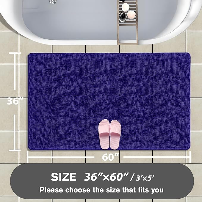 Bathroom Rugs 36 x 60 Inch – Extra Large Bath Mat | Absorbent and Washable Thick Chenille Bath Rugs Non-Slip Runner Rug for Bathroom, Shower, Tub(Royal Blue)