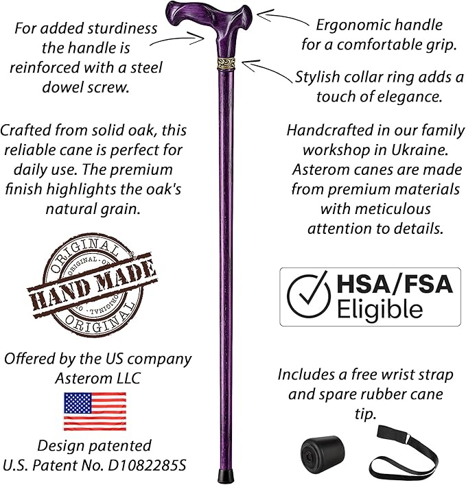 Asterom Handcrafted Canes for Men - Ergonomic, Stylish, Wooden Walking Cane for Men, Cool Walking Sticks for Seniors