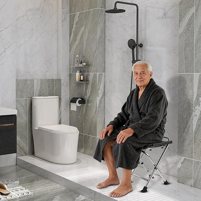 17.5" Folding Shower Chair Seat, Small Shower Chair for Inside Shower, Portable Travel Shower Stool (Black)