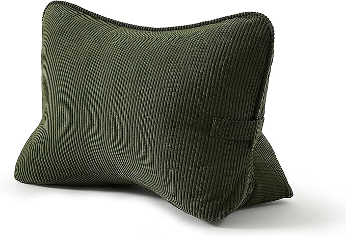 Pat. Pend. Corduroy Ergonomic Lumbar Support Pillow for Sitting Support, Triangle Back Cushion for Sofa, Armchair & Bed, Washable Cover, Avocado Green