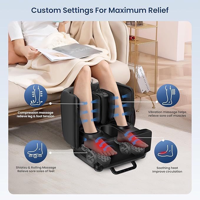 COMFIER 2 in 1 FSA Foot Massager Machine,HSA Shiatsu Foot and Calf Massager with Heat,Kneading,Vibration,Compression Massagers for Feet Health,Plantar Fasclitis,Mother‘s Day Gifts for Mom