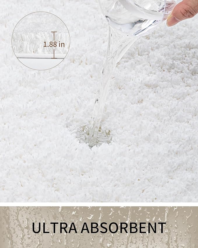 Bathroom Rugs Non Slip Washable, Ultra Thick Soft Microfiber Absorbent Bath Mats, High Density Foam Latex Non Slip Backing Bath Rugs, Fluffy Floor Carpet for Tub&Shower 24x17, White