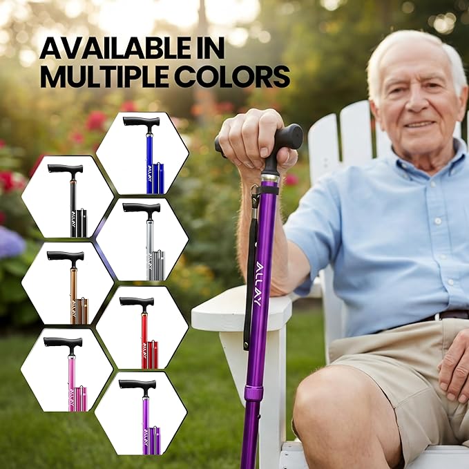 Allay Walking Canes for Men & Women - Adjustable Canes for Women for Stability, Self Standing Wide Quad Pivot Base, Light Weight, Soft Handle Grip and Travel Bag, Walking Sticks for Seniors & Adults