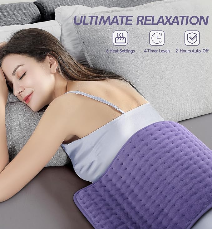 Heating Pad for Pain Relief | Electric Heat Pad for Back, Neck, Shoulder & Cramps | 6 Heat Settings, Auto Shut-Off, Moist & Dry Heat Options | Machine Washable, 12” x 24” | Ideal Gift for Men & Women