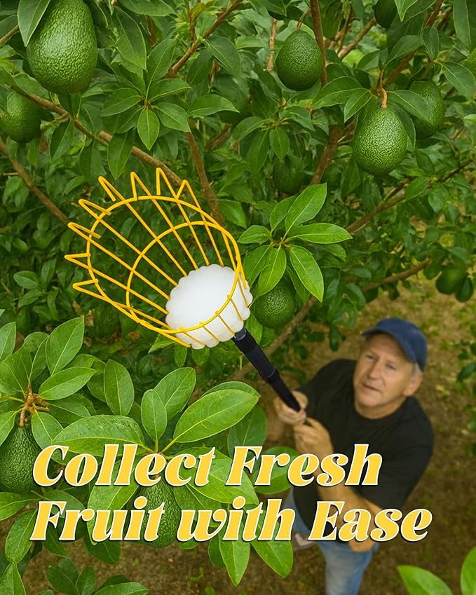 9FT Fruit Picker with Basket, Apple Picking Tool 35–105 Inch Adjustable Pole, Long-Handle Mango Grabber, Tree Fruit Catcher for Harvesting Lemon Pear Orange Avocado Peach Citrus Grapefruit